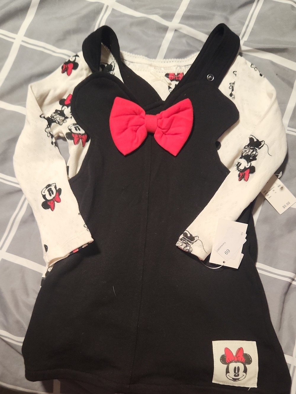 Disney Black Jumper Dress with Red Bow and Minnie Print